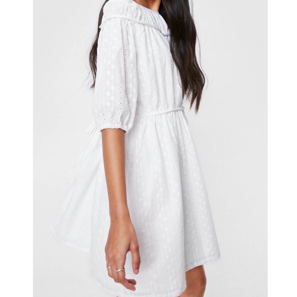 Nasty Gal White Eyelet Off-Shoulder Dress | Boho Mini Dress | 3/4 Sleeve